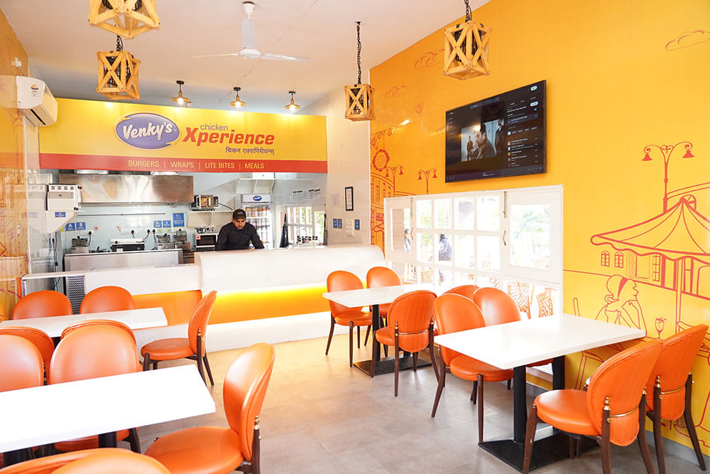 Bright cafeteria with quick-service counter