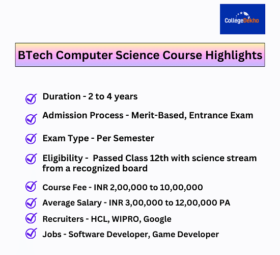 BTech Computer Science Course Highlights