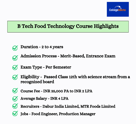 B Tech Food Technology Course Highlights
