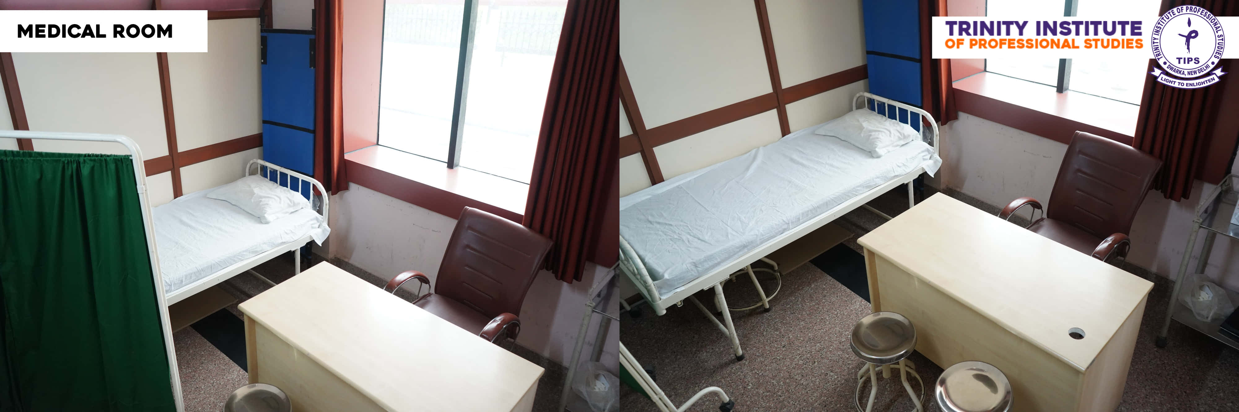 TIPS medical room with bed and basic healthcare setup