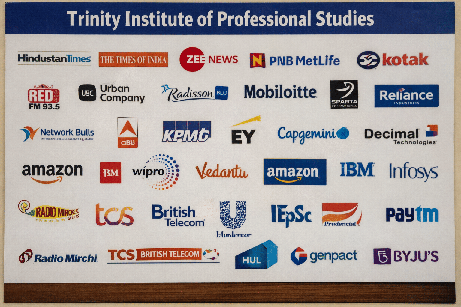 Trinity Institute recruiters include Amazon, TCS, Wipro, Capgemini, Reliance, KPMG companies