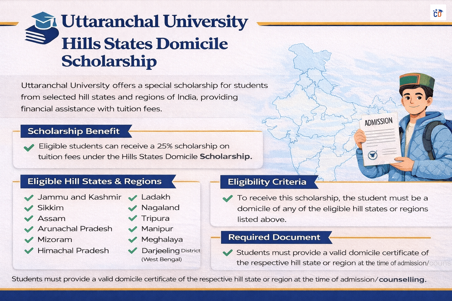 Uttaranchal University scholarship for hills states domicile