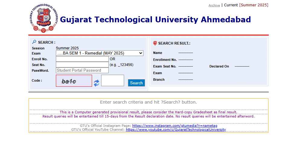 GTU Announces 2025 Results for UG and PG Programs