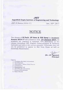 The classes of B.Tech for Academic Session has been commenced since 2 January 2017 .
