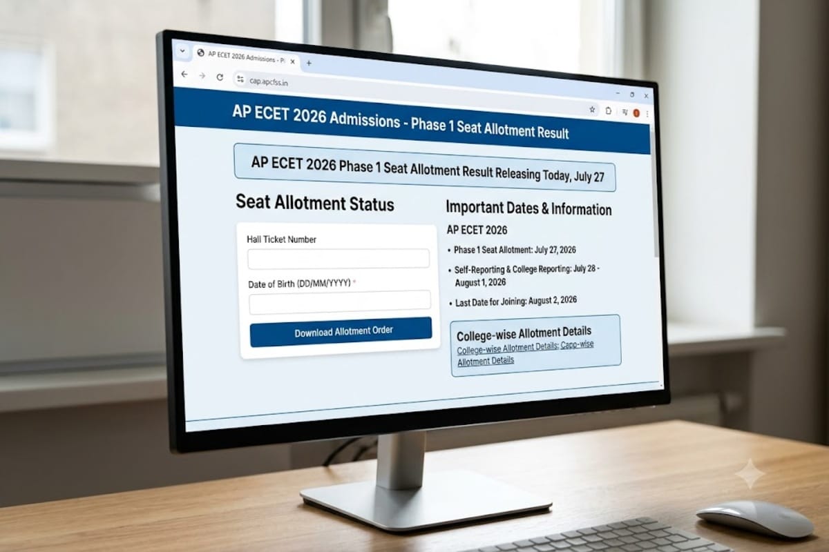 AP ECET Seat Allotment Result 2026 for Phase 1 Releasing Today on July 27 @cap.apcfss.in