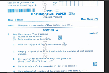 AP Inter 2nd Year Maths 2A Exam 2026 LIVE: Important Questions; Last minute Guess Paper & Expert Tips