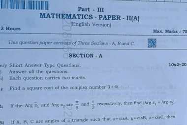 AP Inter 2nd Year Maths 2A Answer Key 2026 (OUT) Live Updates: Paper Moderately Tough; Solved Question Paper