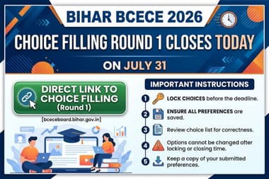 Bihar BCECE 2026 Choice Filling Round 1 Closes Today on July 31: Direct Link, Important Instructions