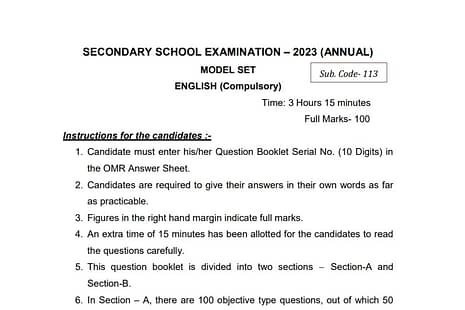Bihar Board 10th English Sample Question Paper 2023 PDF ​​​​​​