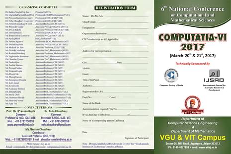 Call for Paper (6th National Conference COMPUTATIA-VI,2017)