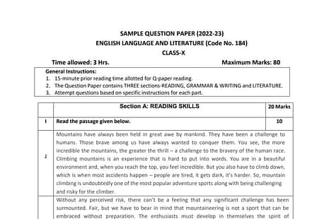 CBSE Class 10 English Sample Question Paper 2023 PDF: Important topics, last minute revision tips