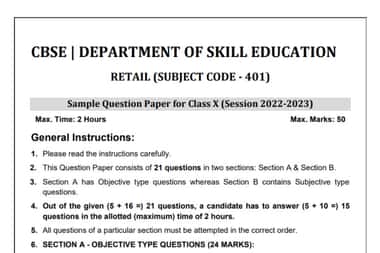 CBSE Class 10 Retail Sample Question Paper 2023 PDF