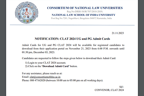 CLAT 2024 Admit Card Released Download link activated at