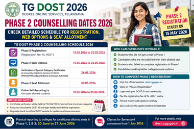 TG DOST Phase 2 Counselling Dates 2026: Check detailed schedule for registraion, web options & seat allotment