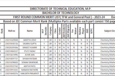 DTE MP B.Tech Merit List 2023 Live Updates