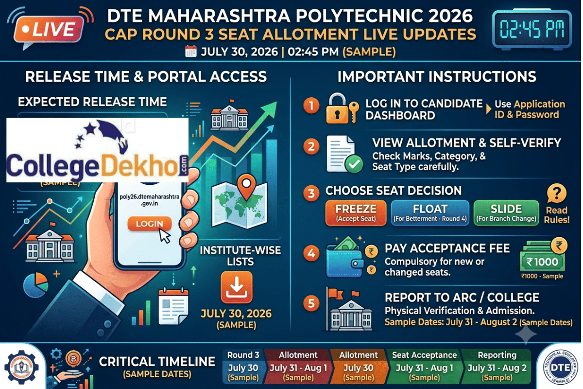 DTE Maharashtra Polytechnic 2026 CAP Round 3 Seat Allotment LIVE Updates