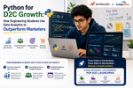 Engineering student analyzing e-commerce sales code and growth charts on a laptop screen