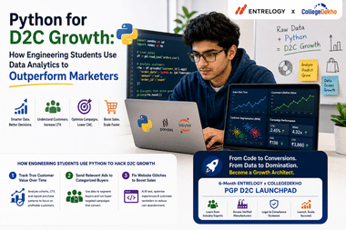 Engineering student analyzing e-commerce sales code and growth charts on a laptop screen