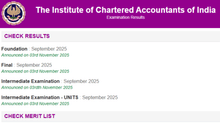 ICAI CA Result September 2025 LIVE Updates; Foundation, Inter and Final result link, toppers list, pass percentage