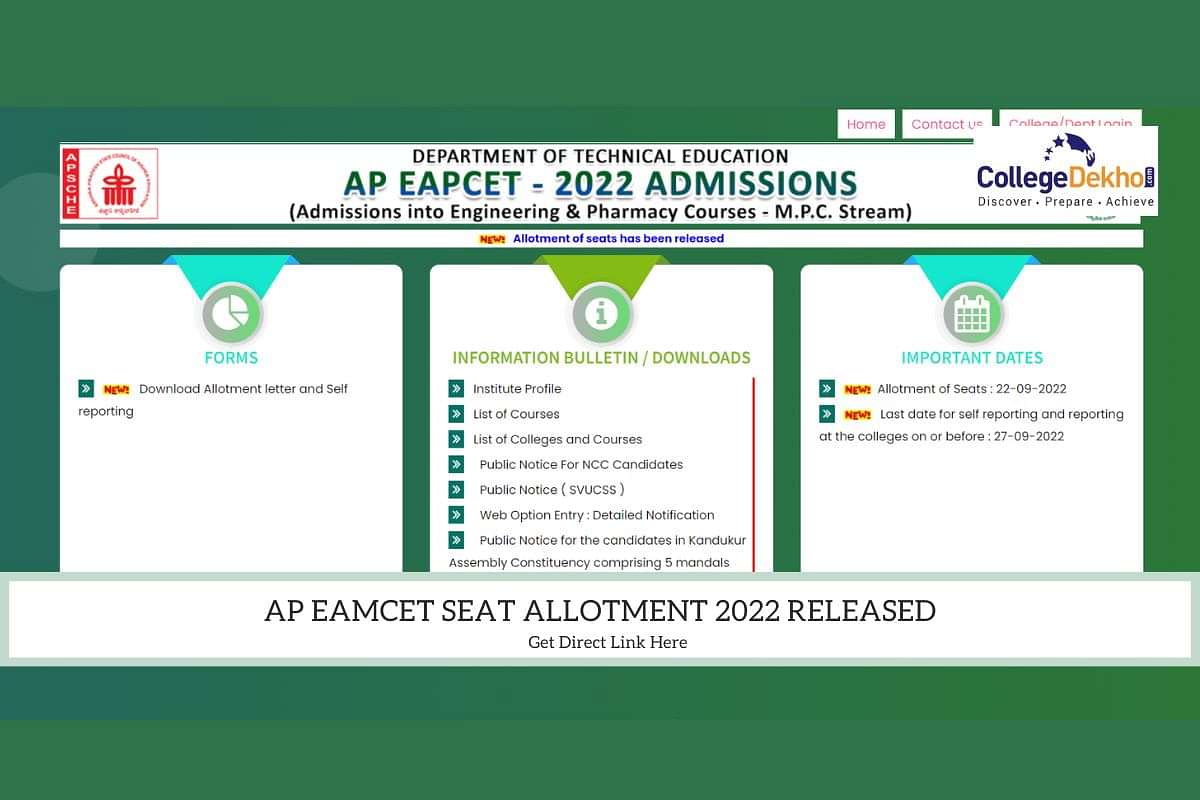 AP EAMCET Seat Allotment 2022 Released Live Updates First Phase