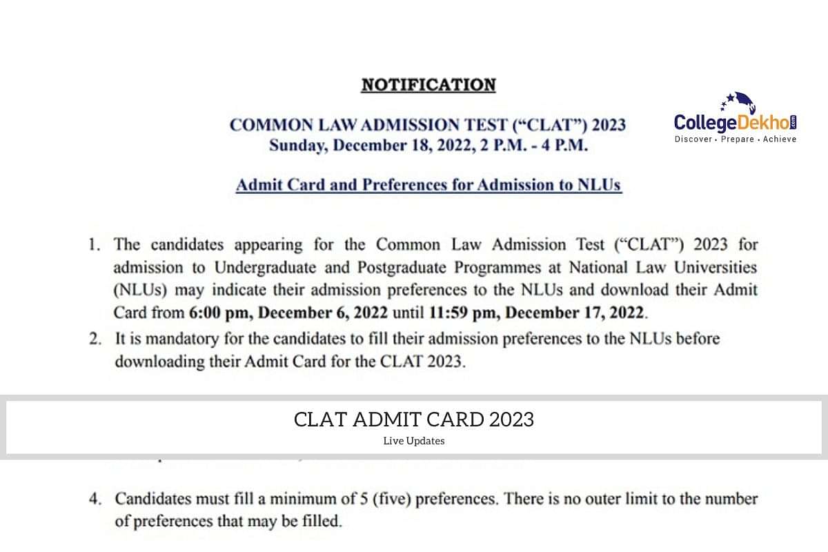 CLAT Admit Card 2023 (Released) Live Updates: Hall Ticket Download Link ...