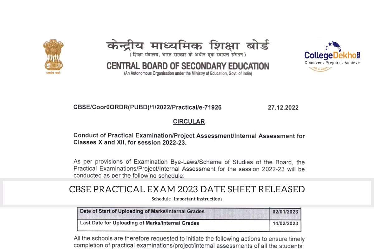 CBSE Practical Exam Date Sheet 2023 Released Check CBSE 10th