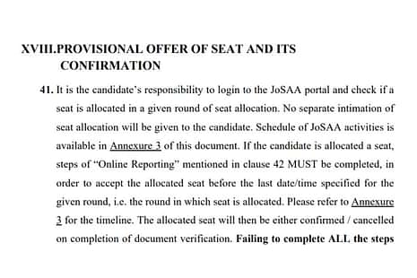 JoSAA Seat Allotment 2024 Important instructions