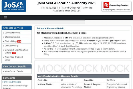 JoSAA First Mock Allotment Link 2023