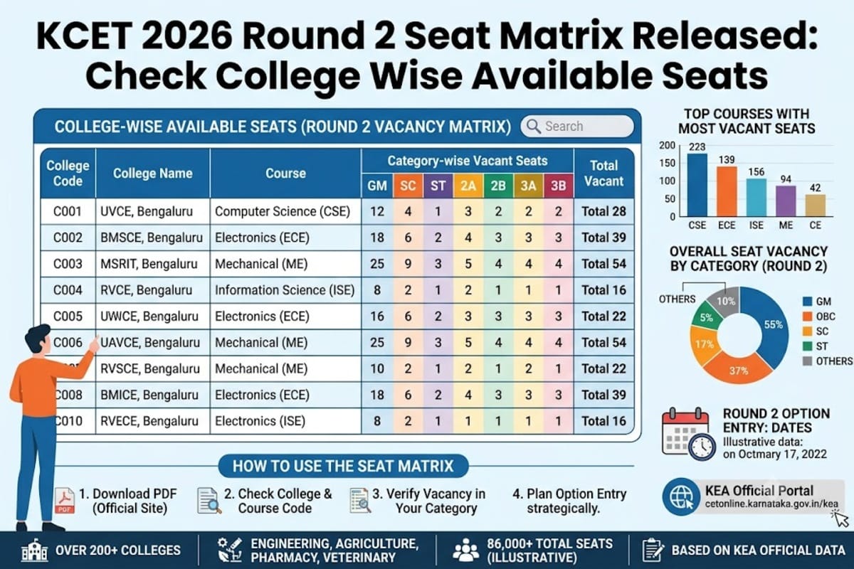 KCET 2026 Round 2 Seat Matrix Released: Check College Wise Available Seat