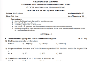 Karnataka 2nd PUC Statistics Answer Key 2026 (OUT) LIVE Updates: Student Reviews on Difficulty Level; Solved Question Paper