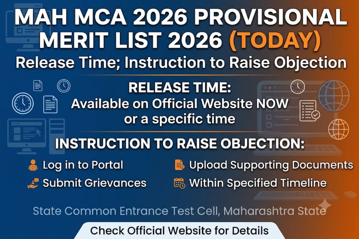 MAH MCA 2026 Provisional Merit List 2026 (TODAY): Release Time; Instruction to Raise Objection