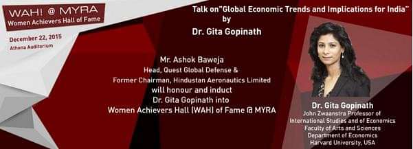 Myra School of Business, Mysuru to organise talk on global economic trends by Dr. Gita Gopinath