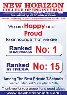 Ranked No. 1 in Karnataka and Ranked No. 15 in india among the"BEST PRIVATE TECH SCHOOLS"