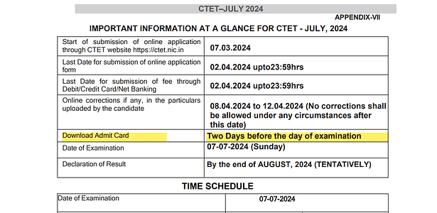 Official CTET July Admit Card Release Date 2024