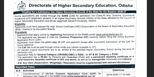 SAMS Odisha Plus 2 Admission 2026 Dates Announced: Registration to begin on May 26