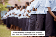 School Assembly 10 October 2025: Headlines, Word of the Day, Thought of the Day, GK Questions