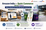 Side-by-side comparison of an Amazon delivery box next to a quick-commerce delivery bag.