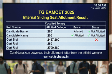 TG EAMCET Internal Sliding Seat Allotment Result 2025 Shortly at tgeapcet.nic.in