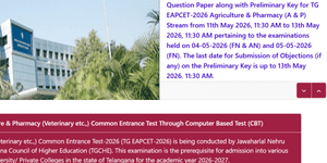 TG EAMCET 2026 Agriculture & Pharmacy Response Sheet 2026 to be released on May 11 at 11:30 AM