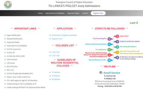 TG LAWCET College List 2025 for Web Options Released: Total intake and