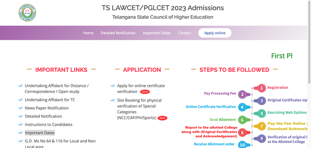 TS LAWCET Web Options 2023 (Image Credit: TSCHE Official website)