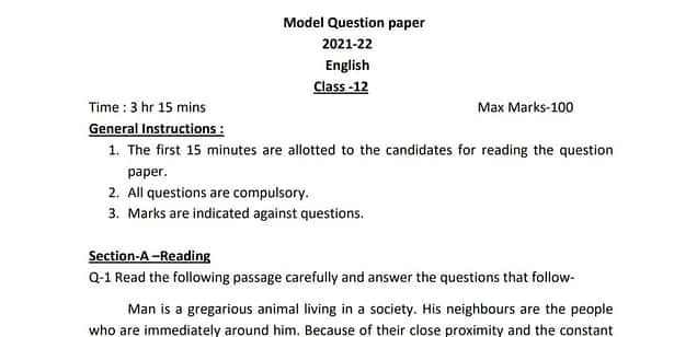 UP Board 12th English Sample Question Paper 2023 PDF