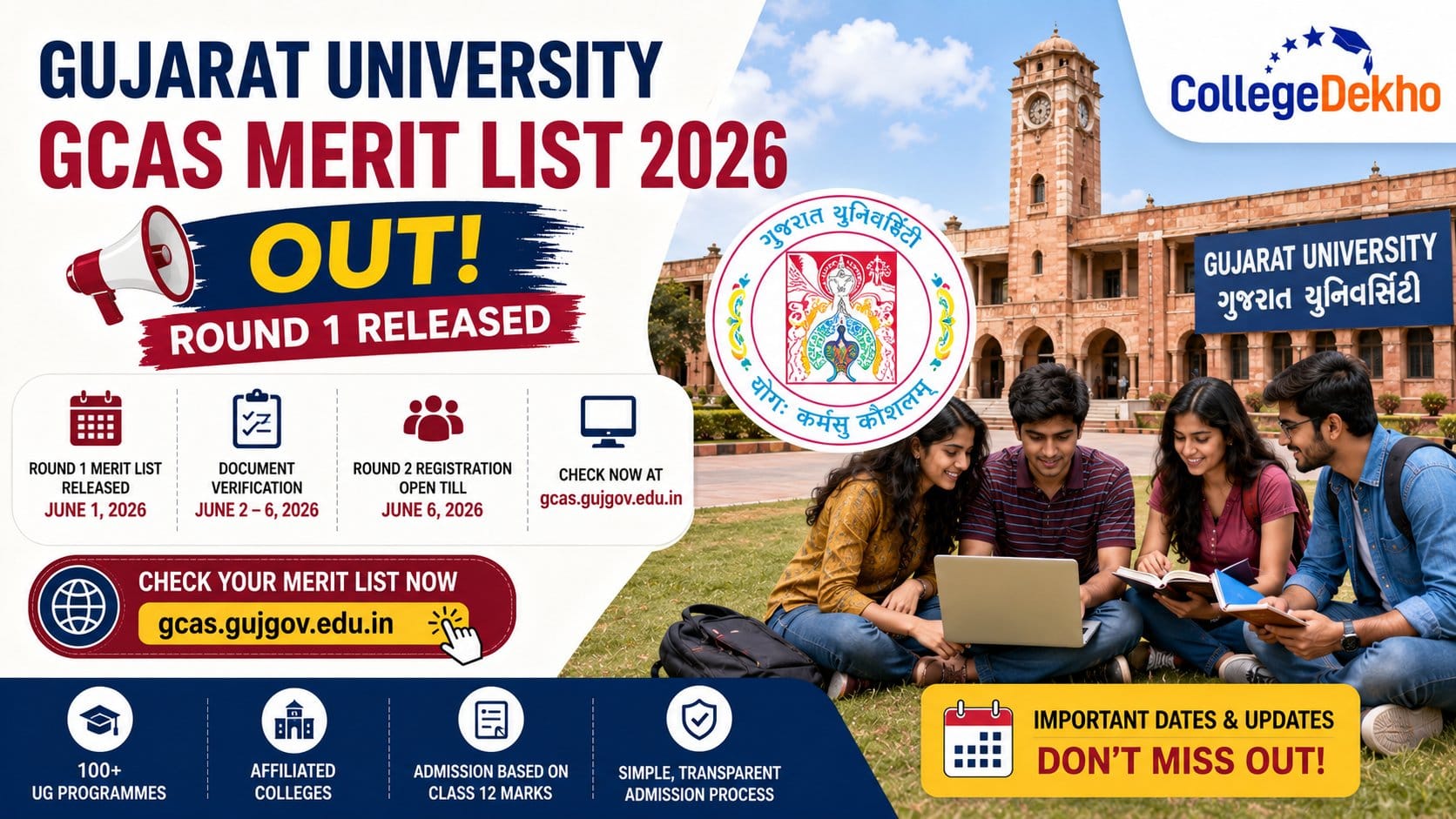 Gujarat University First Merit List 2026