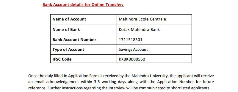 MEC Hyderabad PhD Application Fee Payment Mode