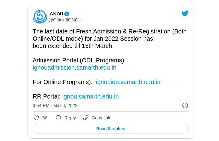 IGNOU Official Statement 2022 Admissions Jan Session