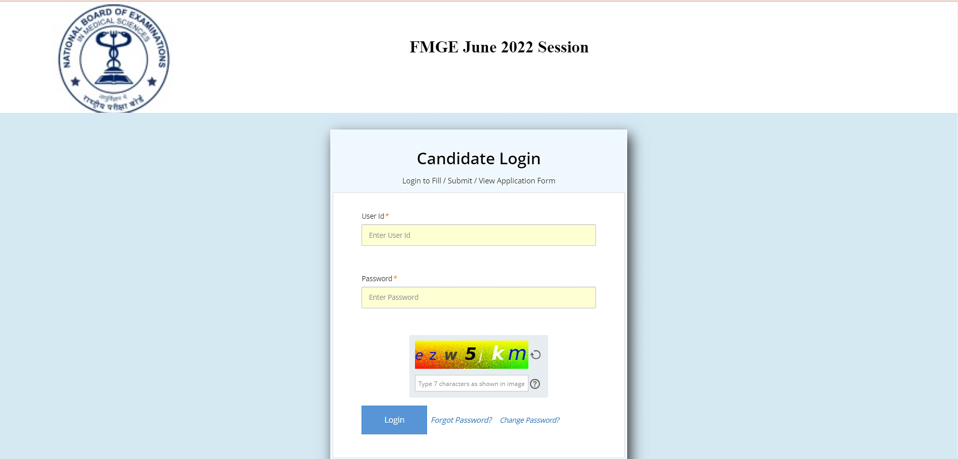 FMGE 2023 admit card login page