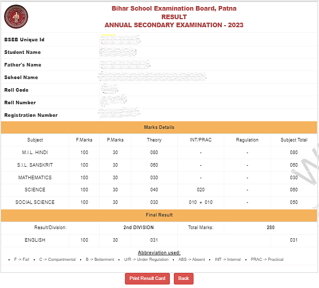 Bihar Board 10th Result 2023 hindi