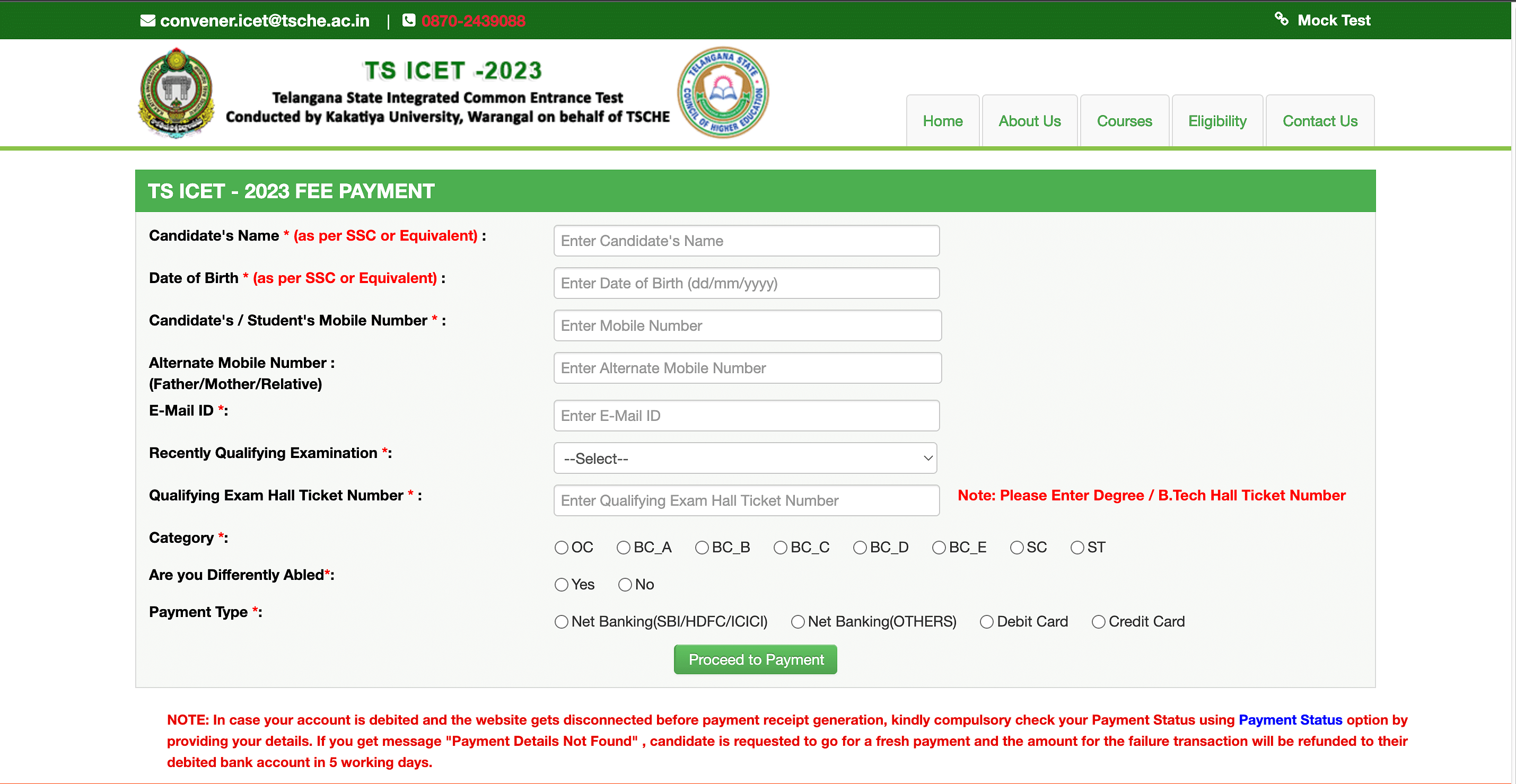 TS ICET Application Fee Payment 2023