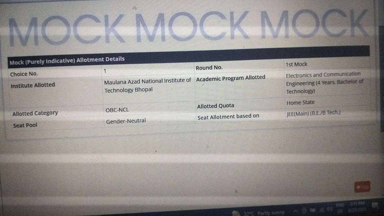 JoSAA First Mock Allotment 2023