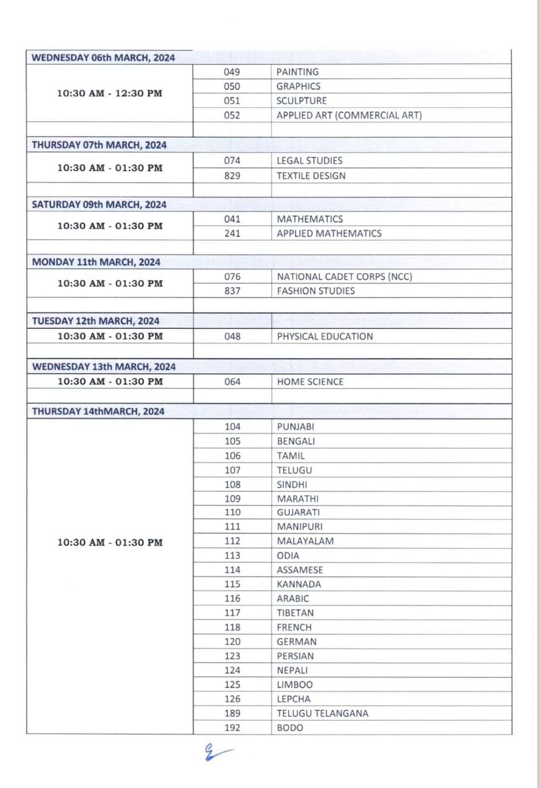 CBSE Date Sheet 4 Class 12